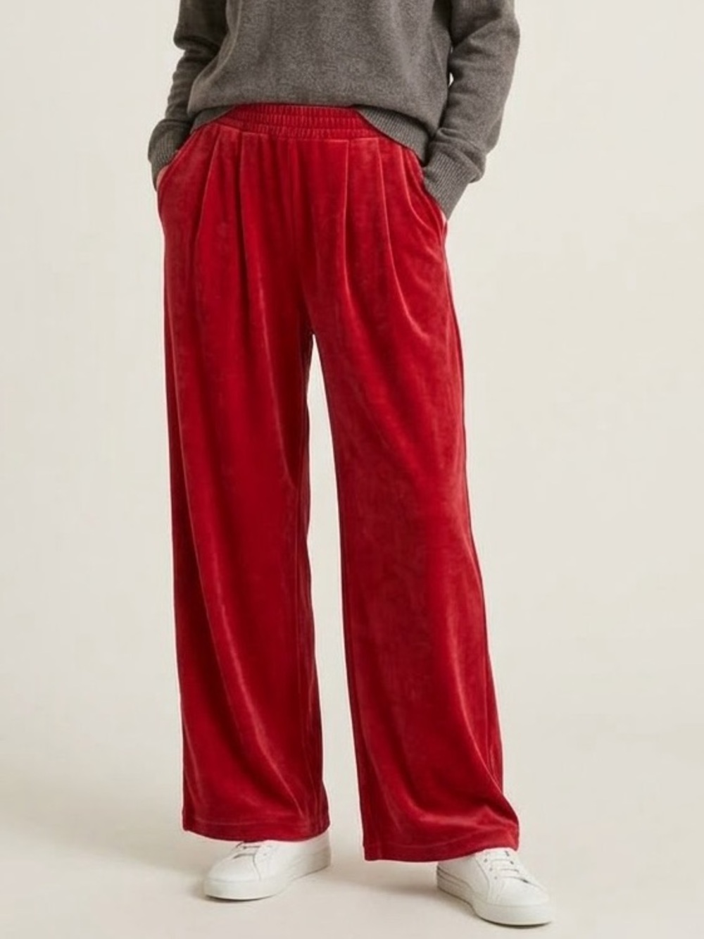 Sonia Rykiel Sz S Vintage Red Velvet Wide Leg Pull On Pants